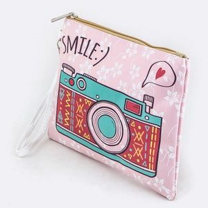 Camera Print Wristlet Pouch